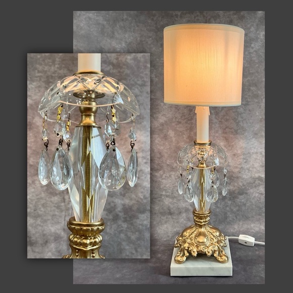 Gold & Crystal 18” Accent Table Lamp Vintage Boudoir Vanity - Picture 1 of 1
